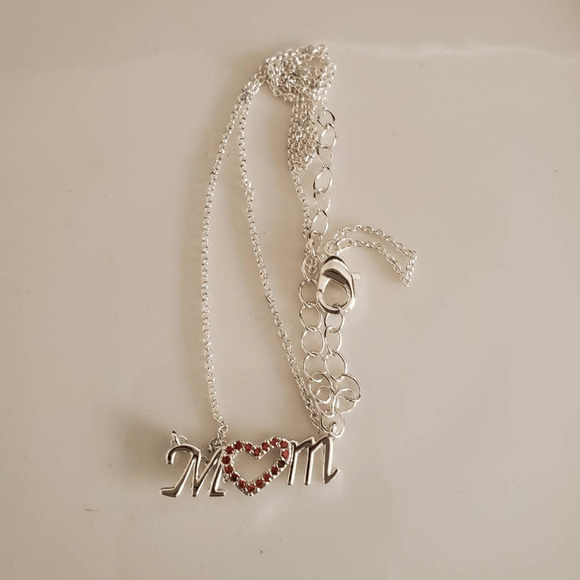 Silverplate and Cubic Zirconia Mom Necklace and 3 pairs of Earrings NWT Gift - Picture 3 of 6